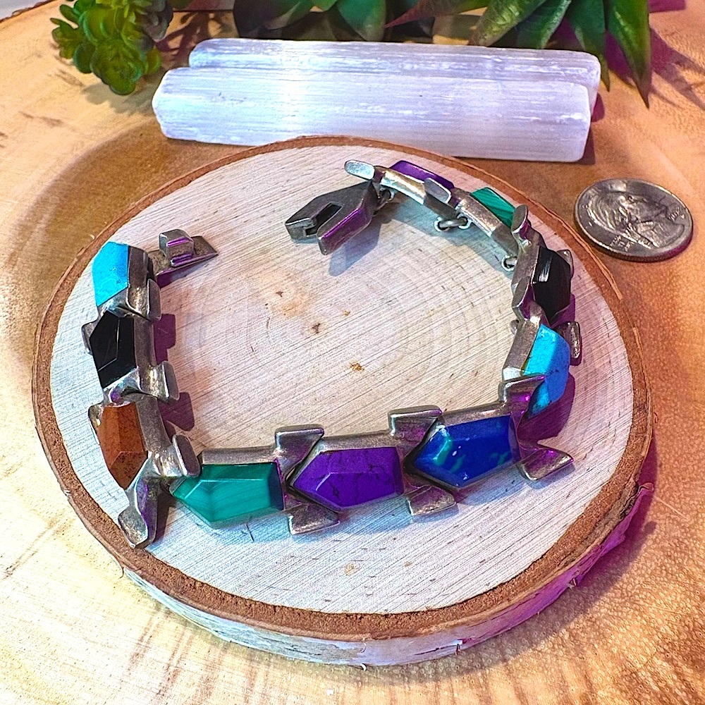 Vintage Mexico 925 Multi Genstone Bracelet ✨🩶